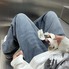 牛仔裤男新款秋季宽松直筒阔腿裤复古高街ins潮牌男裤N0612-P43，男装牛仔裤，星座308B-1