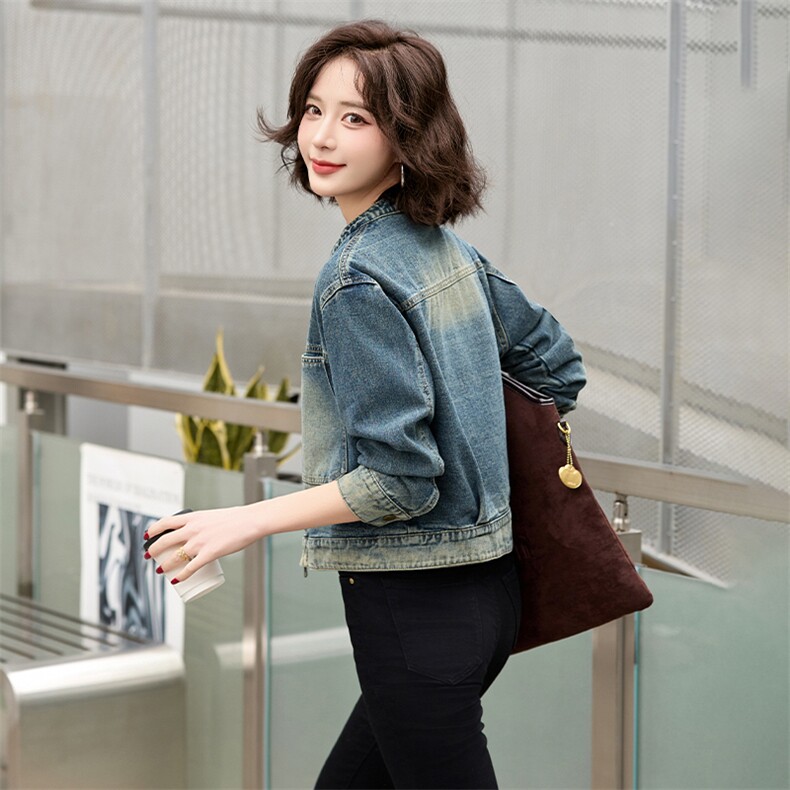 高级感气质牛仔短外套女春秋新款小个子宽松百搭复古长袖夹克上衣，女装牛仔外套，跑量工厂店