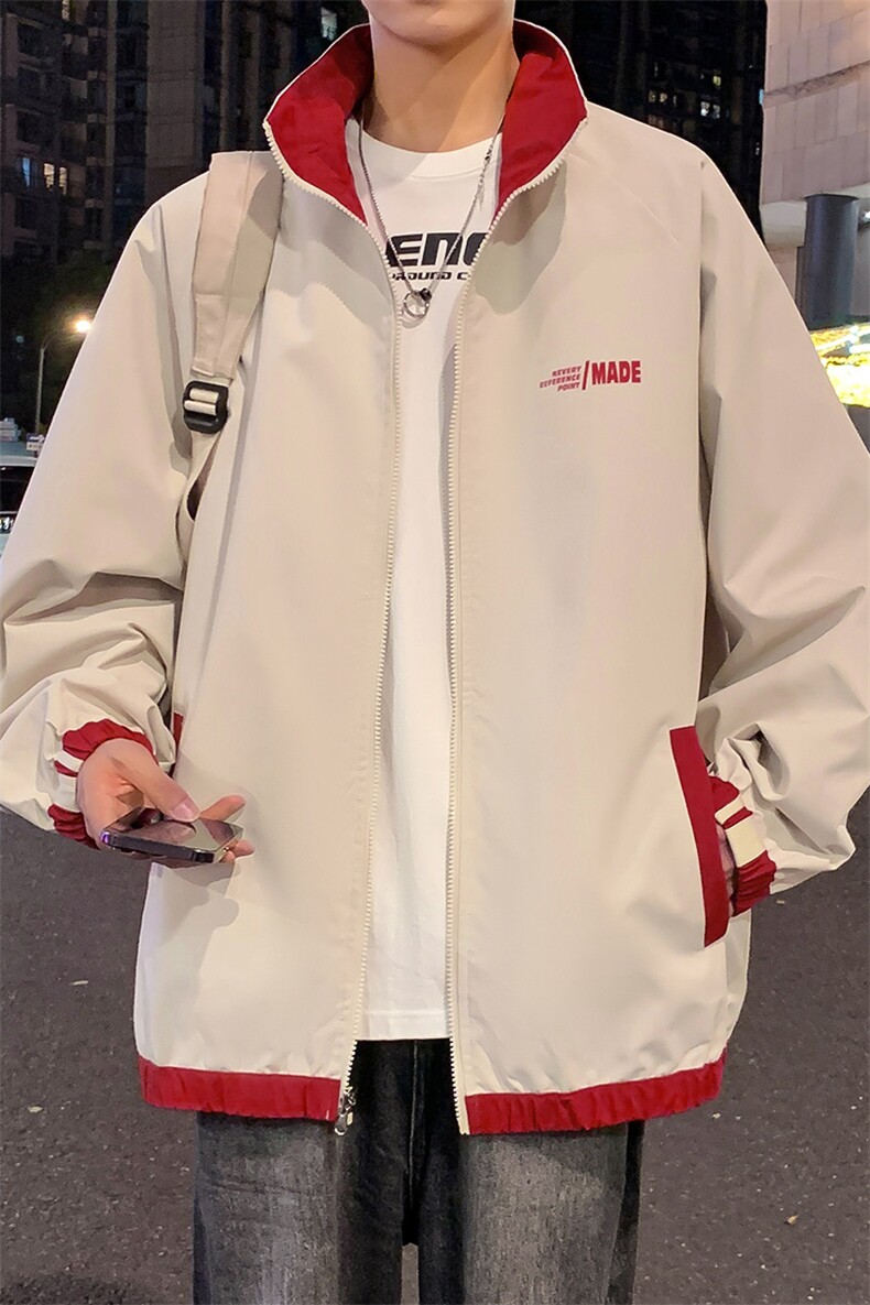 秋季夹克长袖方领立领宽松双面穿三条杠外套男潮新款JK423p70,男装夹克,电商D315