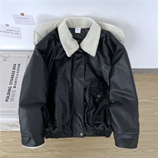 夹棉加厚皮衣外套男女痞帅情侣羊羔毛拼接皮棉服2175P80，男装皮衣，星座410-2