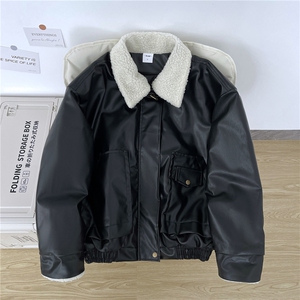 夹棉加厚皮衣外套男女痞帅情侣羊羔毛拼接皮棉服2175 P80图片