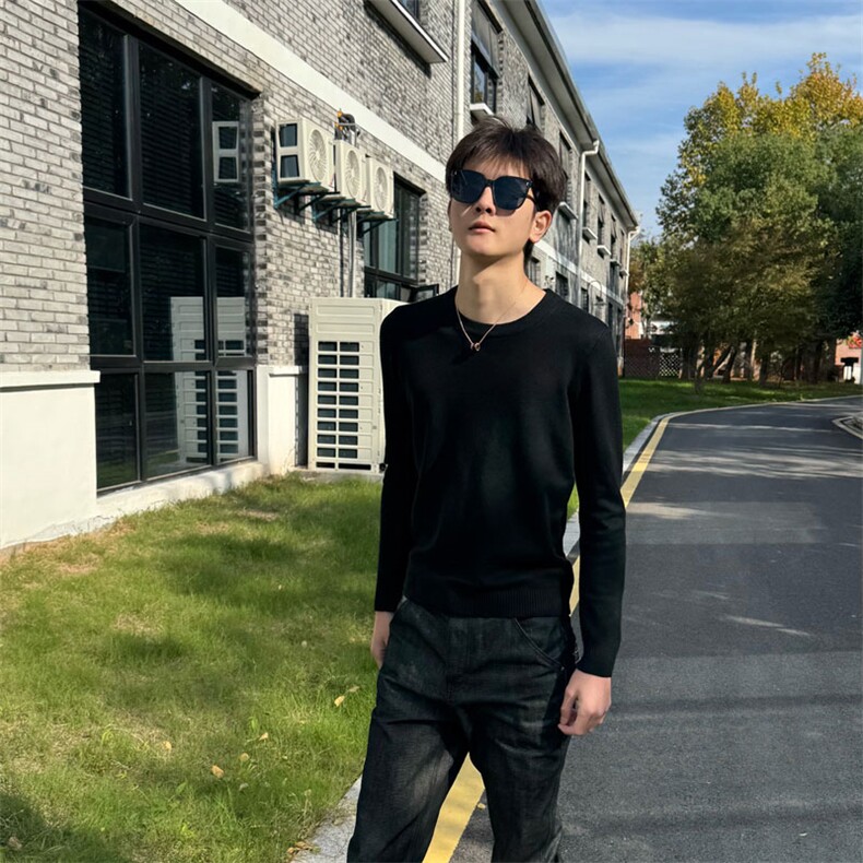 店主风小伙秋冬男纯色圆领套头针织长袖毛衣男士301A-1/M63/P38，男装针织衫/毛衣，星座301A-1