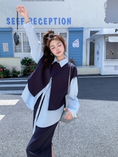 松弛感卫衣套装裙女2025春季新款韩版学院风减龄衬衫半身裙三件套，女装套装/套裙，诺蝶