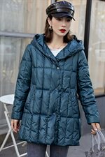 2020冬季新款优雅时尚中长款羽绒服气质显瘦连帽羽绒外套，女装羽绒服，深水步