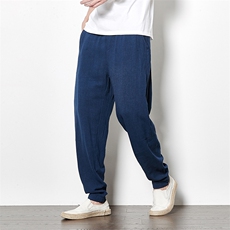 夏季大码男士休闲裤棉麻裤亚麻宽松哈伦裤风阔腿裤K25/P55，男装休闲裤，钱塘713