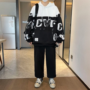2025春秋拼色运动休闲套装潮流男百搭卫衣卫裤青年韩版两件套P100