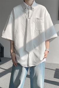 现货 CS1126-特P38 小众肌理感设计感大码衬衫男（含领带可拆卸）图片