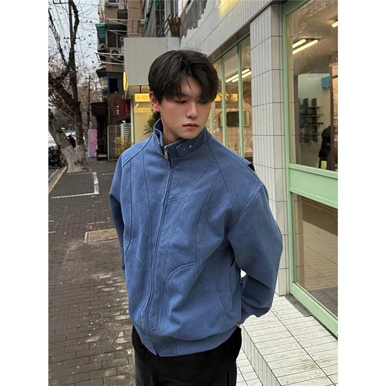 B974-P86哈灵顿蓝色工装外套男春季高级感立领棒球服,男装工装外套,电商B323A