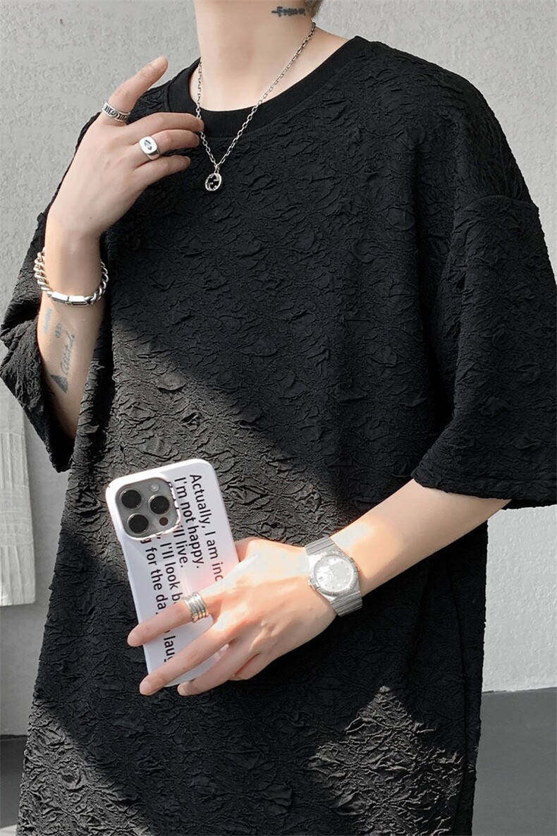 T10123-特批30控68小众提花肌理感高质量大码男百搭圆领短袖T恤,男装T恤,电商A059