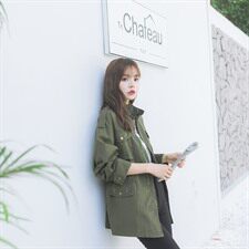 时尚修身显瘦个性简约纯色长袖潮流百搭口袋2021年秋季短外套，女装短外套，奕阳依阁