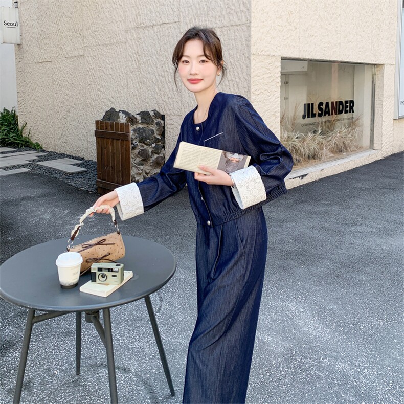 【新款】法式重工小香风拼蕾丝牛仔套装088-9836P195K318,女装套装/套裙,2C088