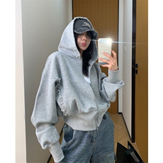 秋季美式小众设计钉珍珠短款连帽外套女复古修身黑色夹克WY206，男装夹克，星座1116A（原606A-3）