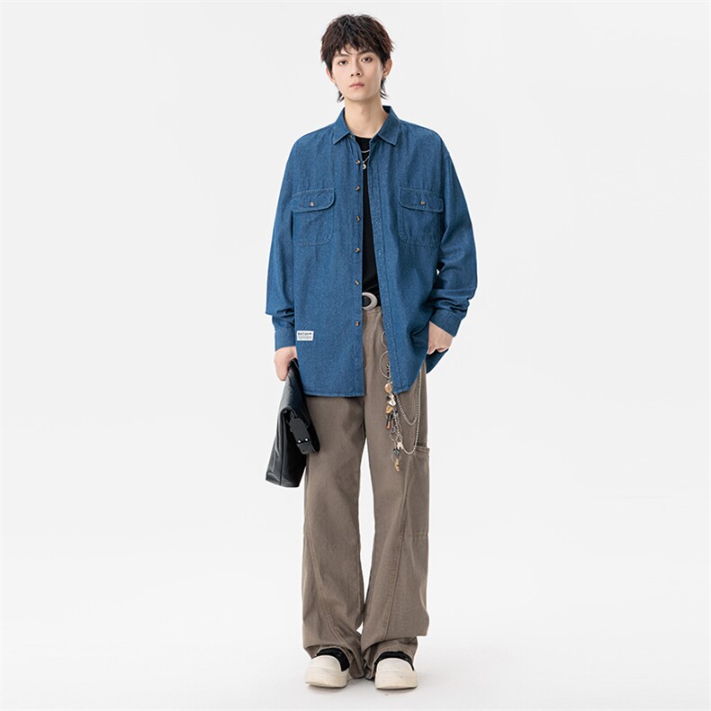 新款(跨境货源）长袖牛仔衬衫男宽松休闲外套,男装衬衫,星座1107-1