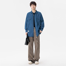 新款(跨境货源）长袖牛仔衬衫男宽松休闲外套，男装衬衫，星座1107-1