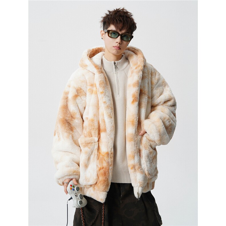 羊羔毛棉衣潮扎染情侣大码M-5XL毛绒外套男MY78198P138控198，男装棉衣，星座227-7