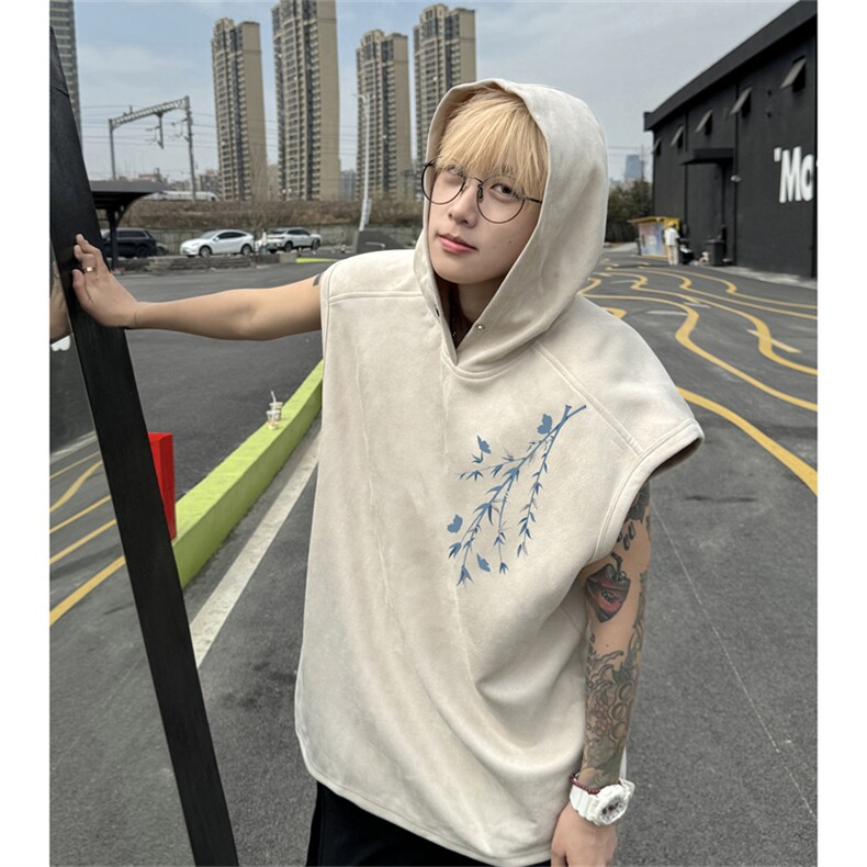 麂皮绒连帽背心坎肩男T恤美式港风JLB442-P30控48,男装背心/马甲,电商B370