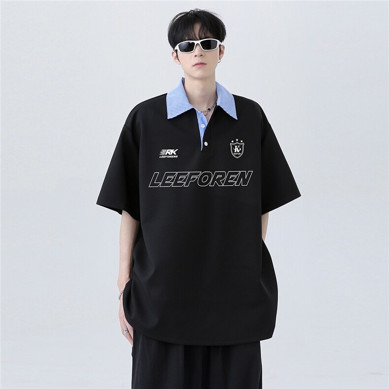 衬衫领cleanfit高级感假两件Polo衫T恤撞色拼接学院风T276-P48,男装Polo衫,电商C307