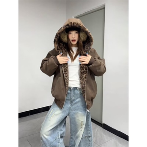 网图豹纹座山雕pu皮棉服外套男冬季加厚双面穿夹克MY82218-特P115