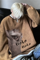 美式复古水洗面料潮流印花宽松圆领卫衣JK23533特批48控79，男装卫衣，星座605(原A050)