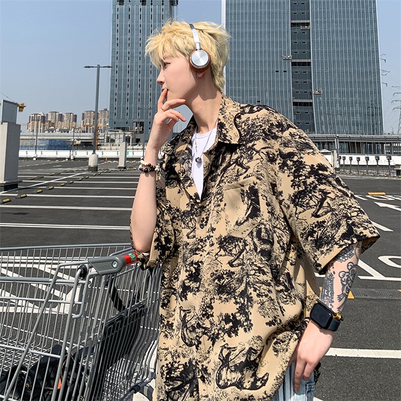 eq406 风衬衫夏季冰丝短袖衬衣男港风潮流休闲设计感 P40图片