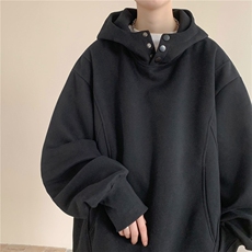 重磅连帽纽扣装饰卫衣男女春秋款复古纯色上衣长袖外套W13Y/P50，女装短外套，星座506