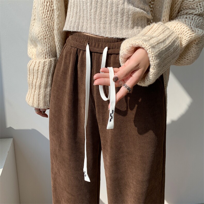 2023新款欧棉绒雪尼尔阔腿裤秋冬直筒加绒拖地裤休闲裤女,女装休闲裤,梦白服饰厂