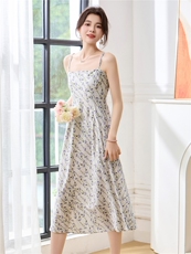 真丝吊带裙女夏季2025新款显瘦高端缎面气质女神范印花桑蚕丝裙子，女装连衣裙，阿舍尔精品