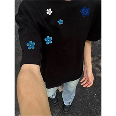 网图有货美式花朵设计感印花短袖T恤男女纯棉圆领上衣A622-P25，男装T恤，星座1505