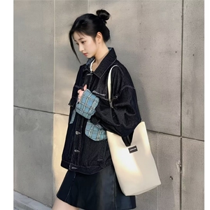 复古拼接夹克外套男女同款宽松潮格子上衣外套百搭网图 JK153-P78图片