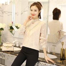 气质街头韩版百搭宽松休闲时尚镂空拼接蕾丝修身2021年春季，女装蕾丝衫/雪纺衫，安之芮娜