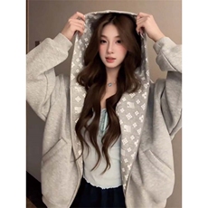 网图字母已改放心上款印花开衫连帽情侣卫衣外套男女秋季特P68，女装短外套，电商C306-1