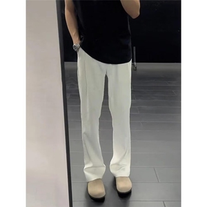 白色垂坠感高级冰丝弯刀西裤男cleanfit直筒阔腿517裤子夏季薄款图片