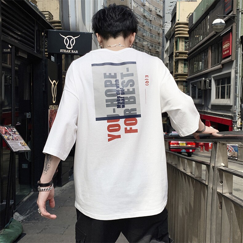 男士夏季五分半袖T恤潮流休闲ins港风纯棉短袖上衣男装DS341TP25，男装T恤，电商A102
