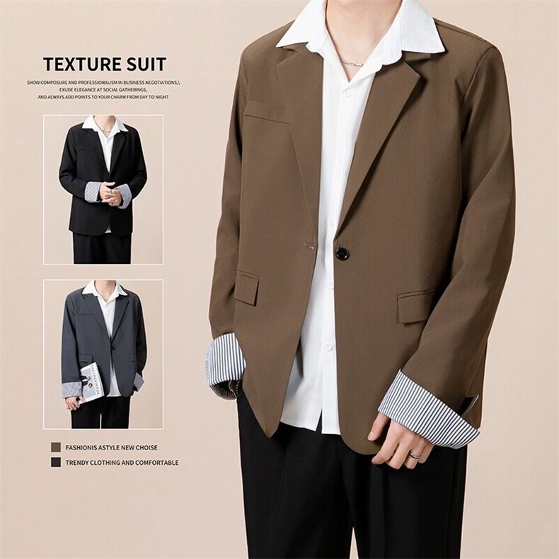 港风小西装男秋季韩版潮流复古休闲西服宽松男士单西外套W30，男装西服，星座1116A-2（原606A-1）