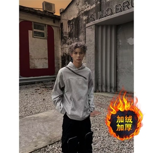 潮连帽卫衣男女春秋拼接解构不规则斜拉链情侣工装重磅痞帅外套图片