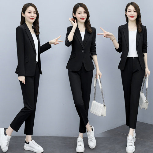 粉红色西服套装女秋季2024年新款时尚休闲高档西装外套气质两件套，女装套装/套裙，韩然一族