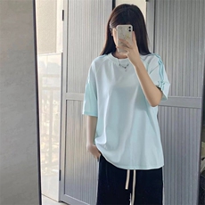 抖音得物品质二开240克宽松纯棉美式潮牌印花三条杠中性风短袖T恤，男装T恤，电商A486