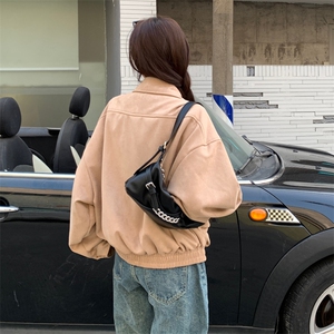 A198-P88 秋季双层内里麂皮绒夹克外套复古美式翻领宽松机车服图片