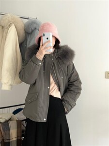 【现货】浣熊毛领派克工装羽绒服达标90白鸭绒图片