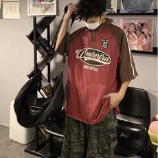 2025夏季新款宽松美式复古街头学院风polo领短袖T恤上衣男青少年，男装T恤，星座506A