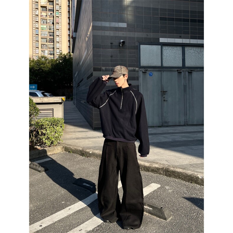 美式复古半高领拉链卫衣男女春秋季宽松廓形休闲vintage外套ins,女装短外套,星座506A