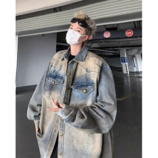 牛仔外套男重磅外套做旧宽松休闲长袖春秋季夹克9851P65，男装夹克，星座410-2
