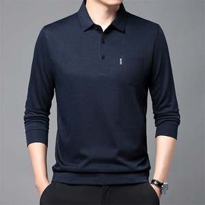春夏季新款(仿羊绒)长袖T恤POLO衫纯色商务休闲中年衣服C620-P38