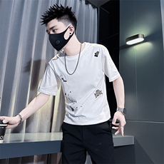 短袖t恤男抖音刺绣印花社会小伙店主风301C-DT106-P48控68，男装T恤，星座301C（原B323）