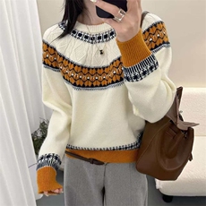 2026年秋季时尚百搭通勤简约休闲圆领提花，女装针织衫/毛衣，萱芳婷羊绒