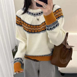 2026年秋季时尚百搭通勤简约休闲圆领提花，女装针织衫/毛衣，萱芳婷羊绒