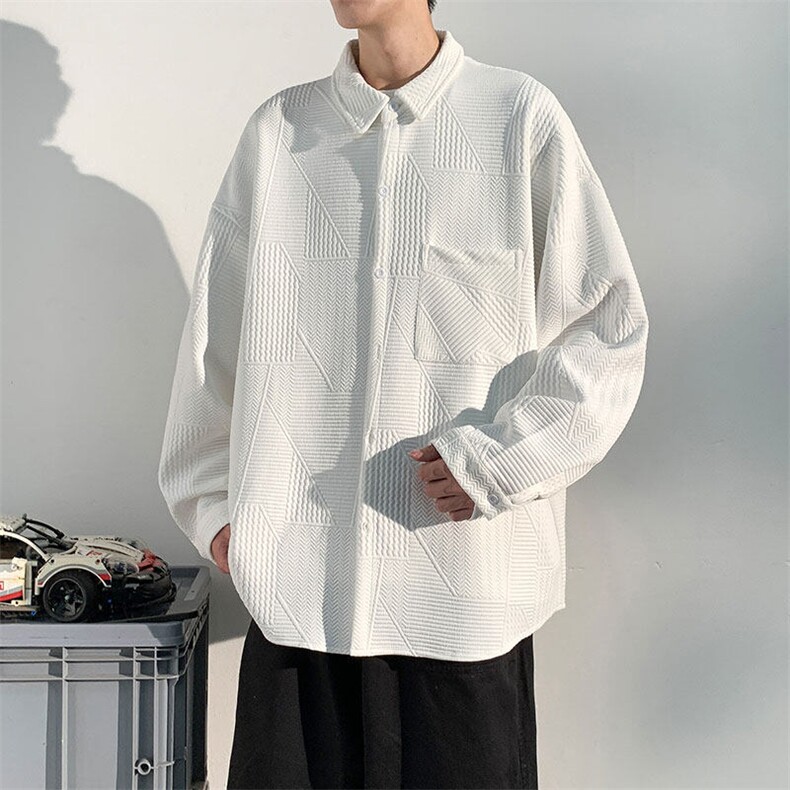衬衫男2025春季新款港风宽松提花大码长袖衬衣CS023-P45(现货）,男装衬衫,星座214-3