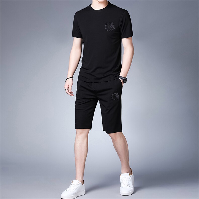 短袖套装男2023夏季新款中青年半袖T恤圆领印花长短裤三件套,男装休闲套装,电商B212（原钱塘6029）