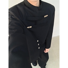 现货！25小众设计新中式立领西装金属扣中山装宽松外套XZ79-128，男装西服，电商B288