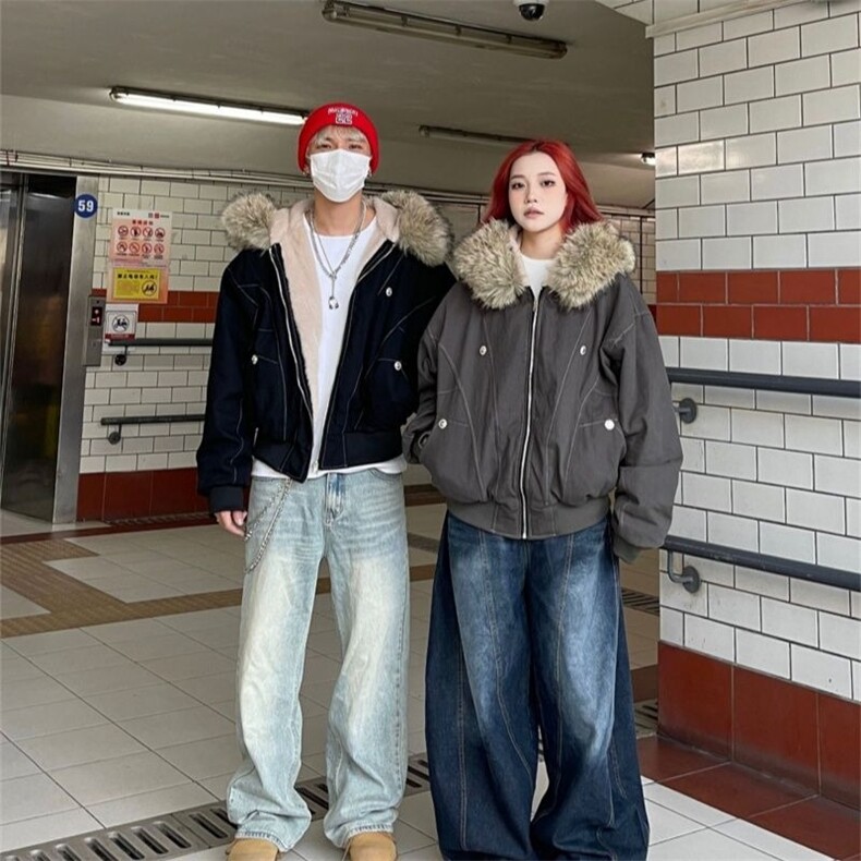网图派克服短款羽绒棉服仿兔毛大毛领连帽棉衣A025-FY11162-P105,男装棉衣,电商A025
